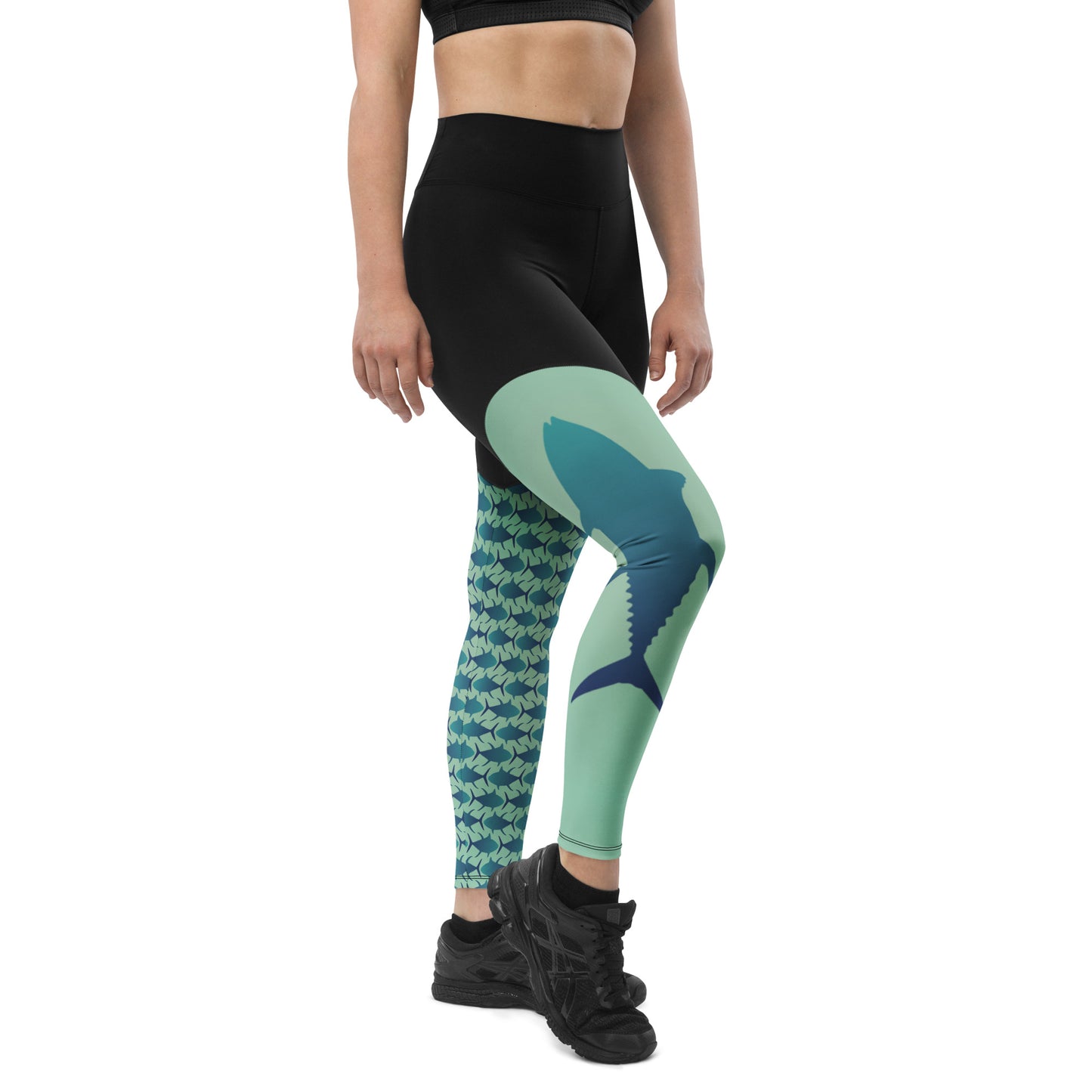 Blue Green tuna Mismatch Sports Leggings