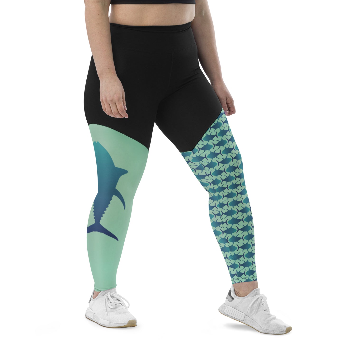 Blue Green tuna Mismatch Sports Leggings