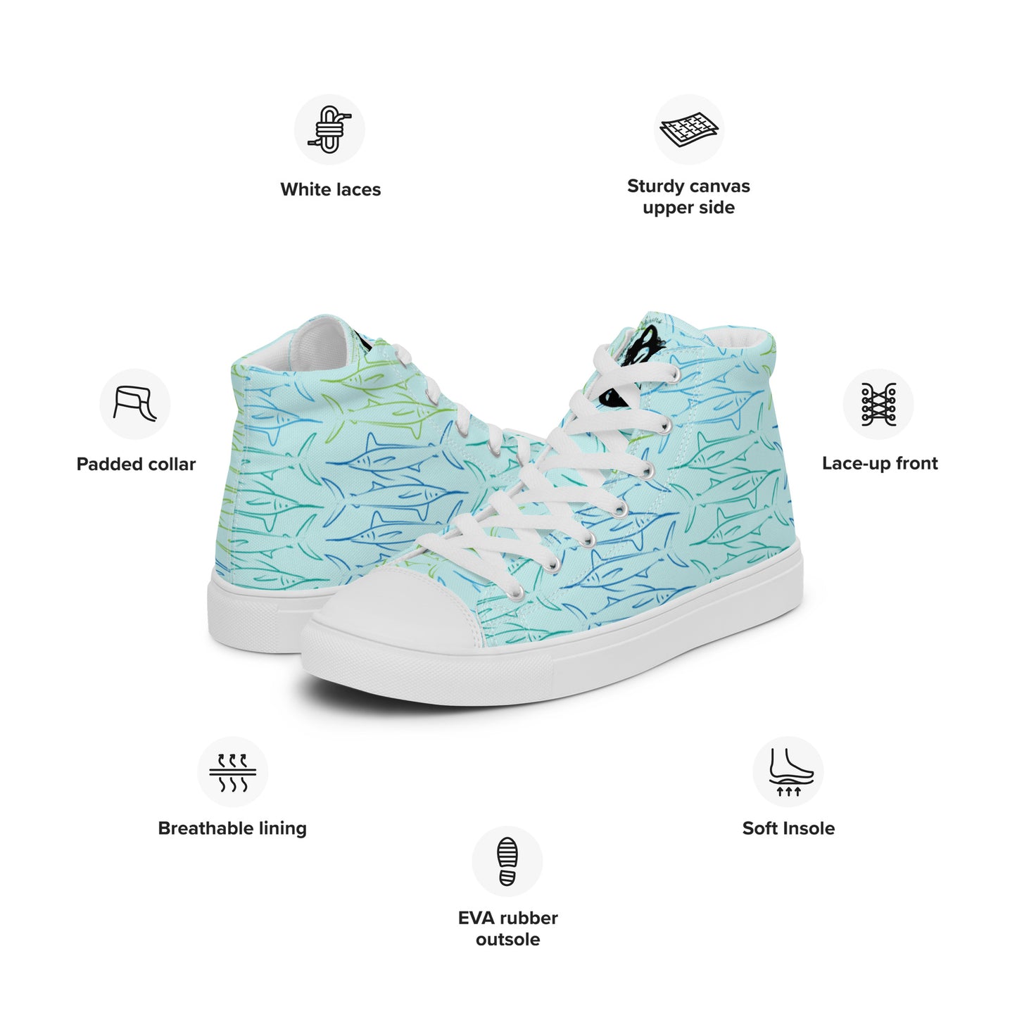 Marlin pattern Women’s high top canvas shoes